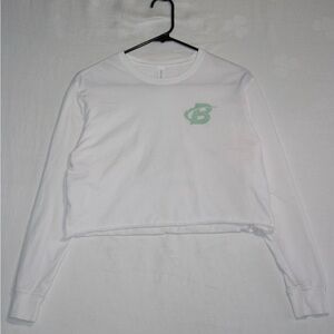 White Long Sleeve Body Building Crop Top with Logo